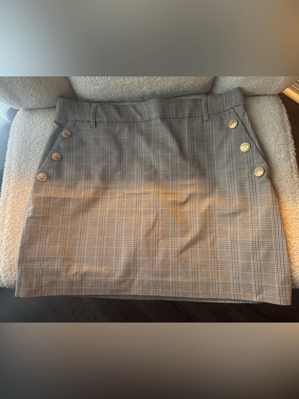 Plaid Button-Accent Mini Skirt - Gray